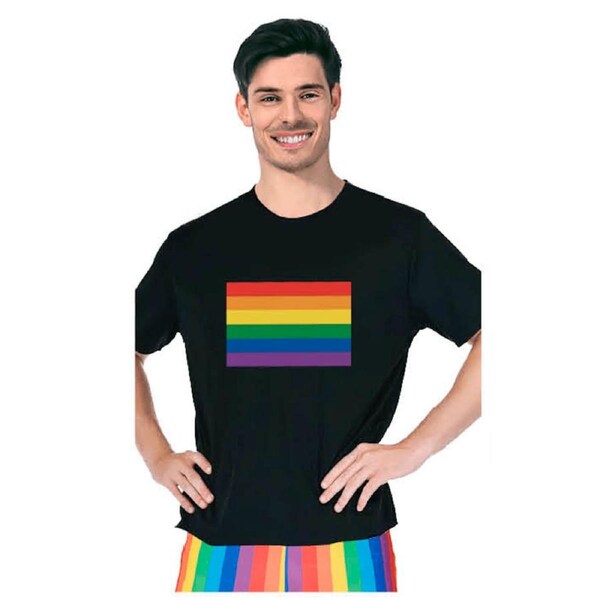 Adult Rainbow Flag T Shirt Top Tee Gay Pride LGBTQ - Black - One Size