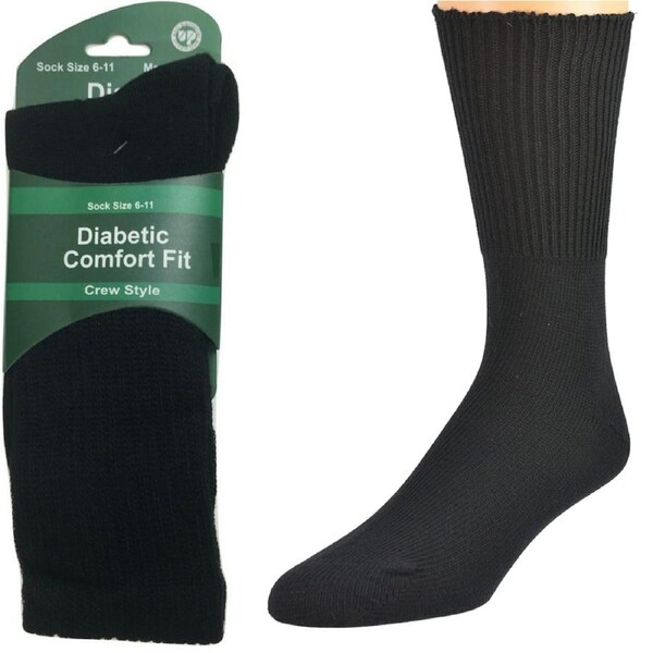 1 Pair DIABETIC BAMBOO Socks Work Socks Medical Loose Top Crew Cushion BLACK 6-11