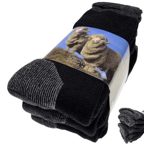 3 Pairs Heavy Duty Merino Wool Work Socks Extra Thick Cushion (Size 11-14)