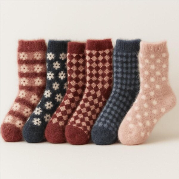 6x Womens Angora Wool Blend Socks - Soft & Warm (EU37-EU41)