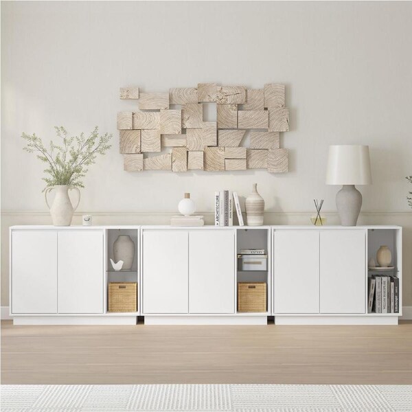 CLAYTON White Buffet Sideboard Set of 3 Storage Cabinet Cupboard Kitchen Hallway Table Doors