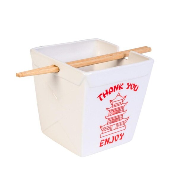 Takeaway Box Ceramic Noodle Bowl with Bamboo Chopsticks