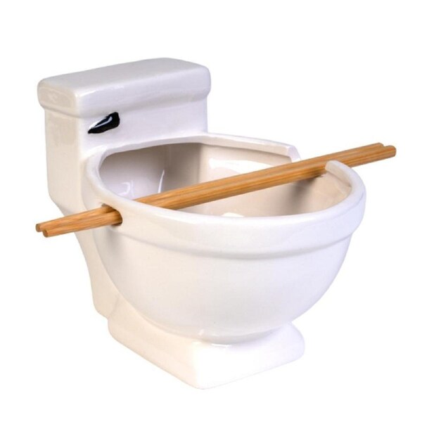 Toilet Ceramic Noodle Bowl with Bamboo Chopsticks