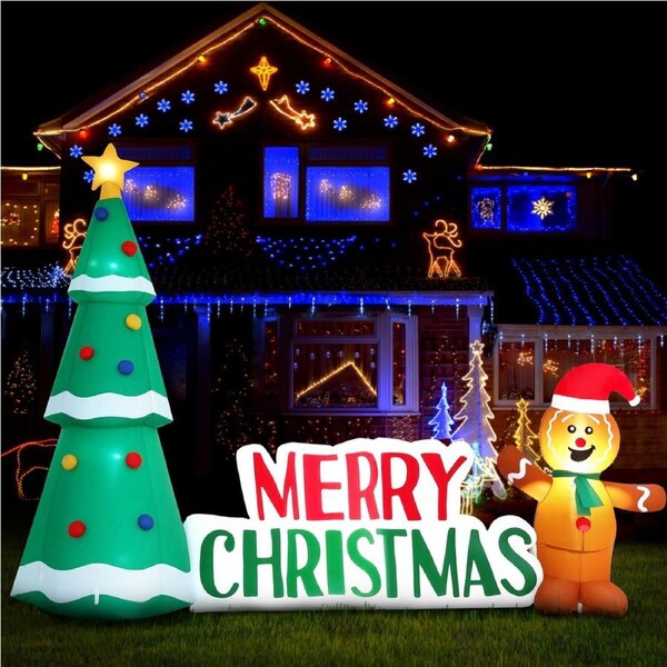 Jingle Jollys Christmas Inflatable Gingerbread Man Tree LED Illuminated Decorations