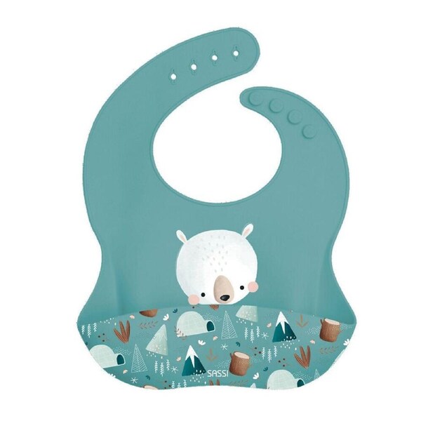 Sassi Baby/Toddler Waterproof Silicone Bib Food Catcher Munchy The Bear 6m+