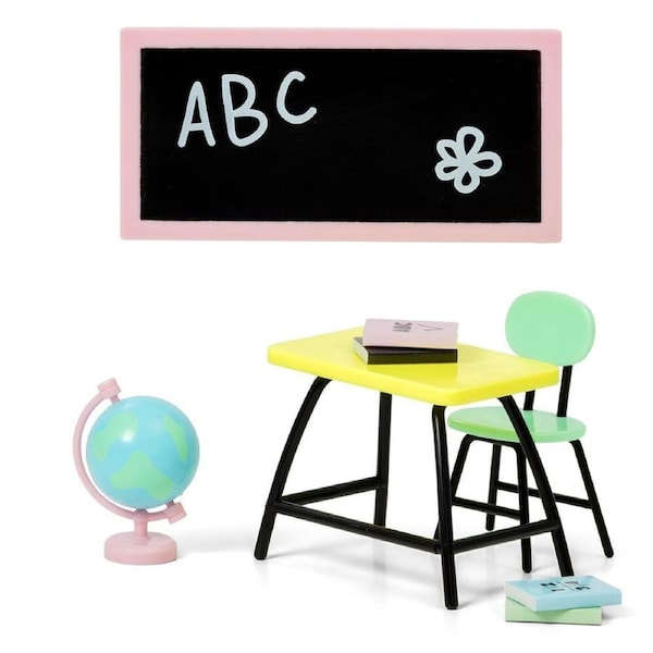 Lundby School Desk & Accessories 1:18 Miniature Dollhouse Toy Set 3y+