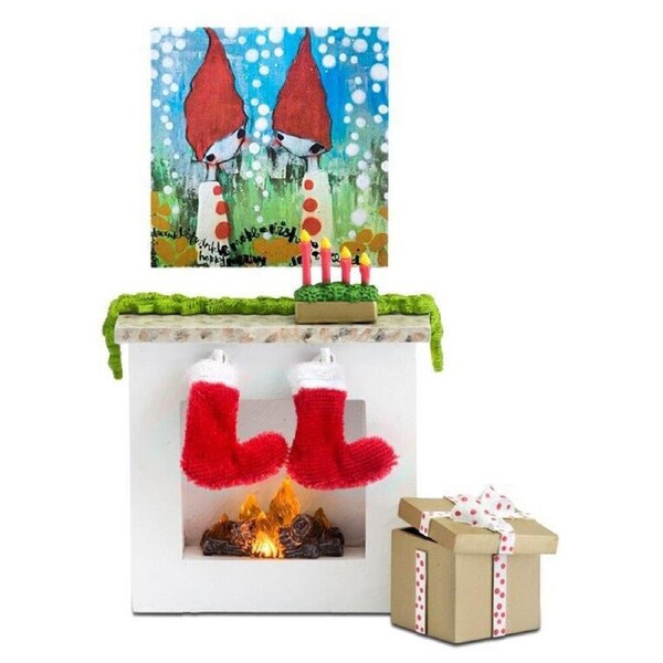 Lundby Dolls House Fireplace Set w/ Christmas Stockings Miniature Toy 15cm 4y+