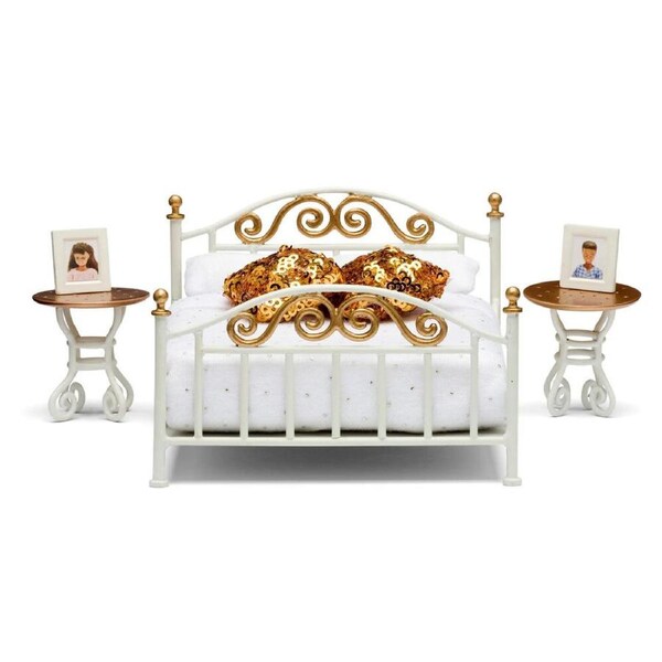 Lundby Dolls House Bedroom Brass 1:18 Miniature Furniture Toy Set 19.5cm 4y+