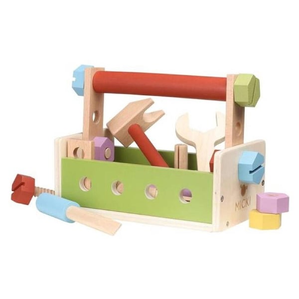 Micki Wooden Toolbox w/ Tools Build & Play Kids Pretend Carpenter Toy 3y+