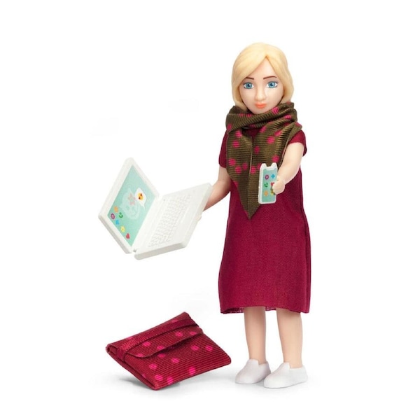 Lundby Woman w/ Laptop & Carry Bag 1:18 Miniature Dollhouse Figure Toy 4y+