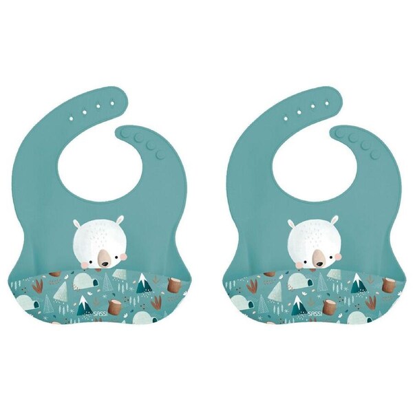 2PK Sassi Baby/Toddler Waterproof Silicone Bib Food Catcher Munchy The Bear 6m+
