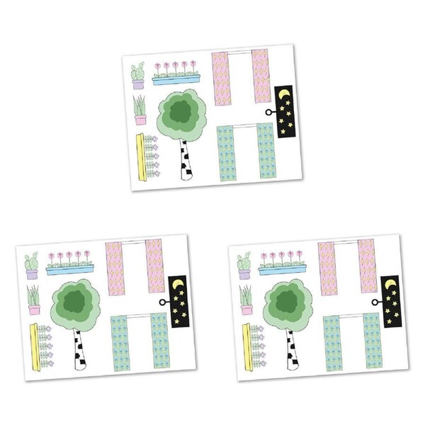 3PK Lundby Dolls House Creative Sticker Sheet Curtains & Flowers Set 36x28cm 4y+