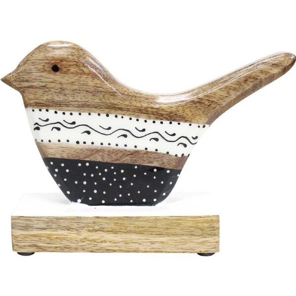 LVD Wooden Bird Folk Home Decoration Large 18.5x13x5cm Black/White