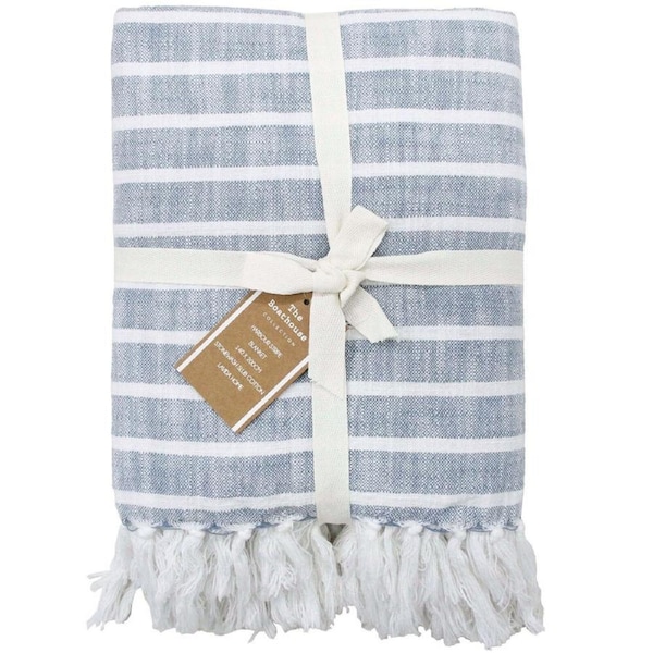 LVD Stonewashed Cotton Harbour Blanket Throw 140x200cm Blue Chambray