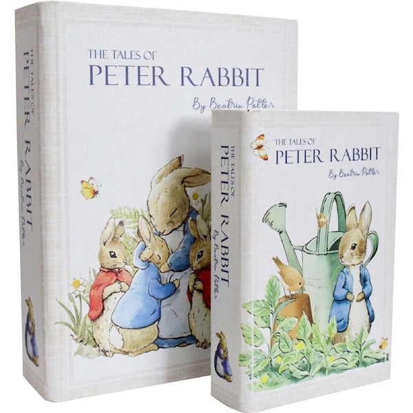 2pc LVD Wooden Canvas Book Box Decor Set 24x18x6 /18x12x4cm Peter Rabbit