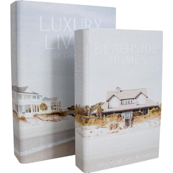 2pc LVD Wooden Canvas Book Box Medium Set 29x20x5.5cm /24x16x4cm Luxury Homes