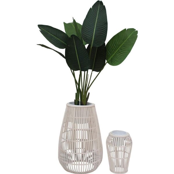 2pc LVD Bamboo/Metal Coastal Planters Set 45x45x65cm/26x26x37cm Neutral