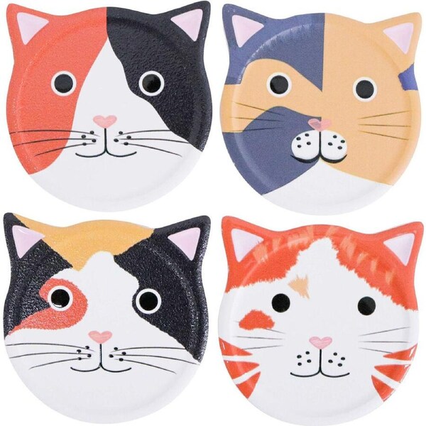 4pc LVD Ceramic Coffee Table Decorative Coasters Set 10.5x0.5x10.5cm Cat Faces