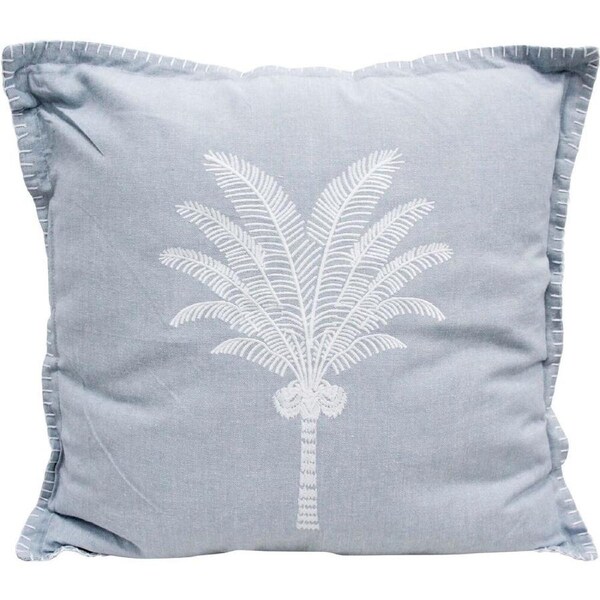 LVD Stonewashed Chambray Cotton Cushion 46x46cm White Palm Cove/Soft Blue