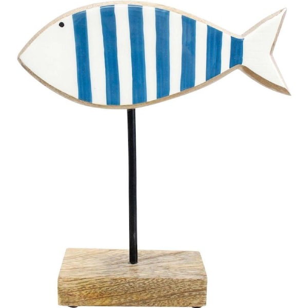 LVD Sardinia Wooden Metal Decoy Fish Decoration 20x6x23cm Blue/White