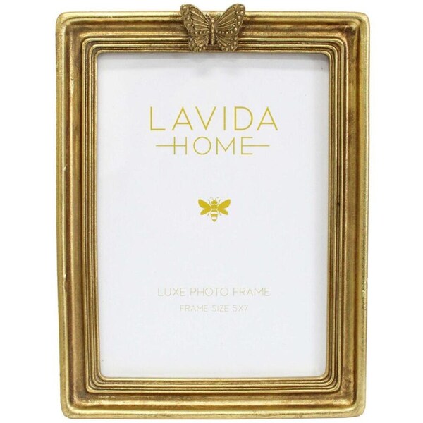 LVD Resin Butterfly Photo/Picture Frame 5x7 16x2.3x21.3cm Burnished Gold