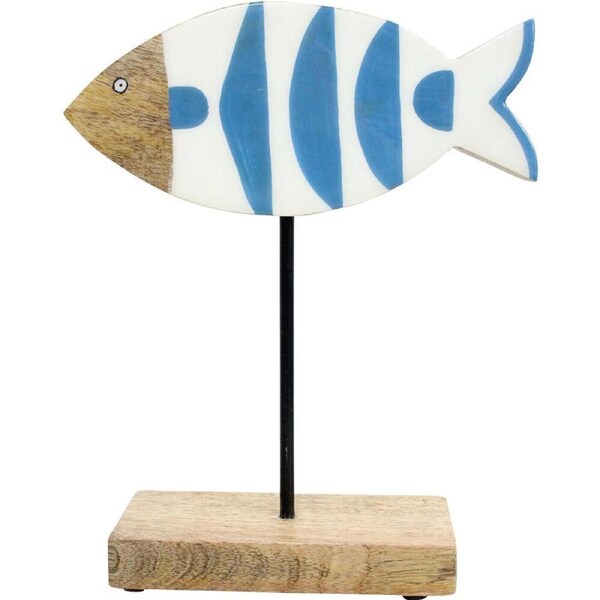 LVD Amalfi Wooden Metal Decoy Fish Decoration 20x6x25cm Blue/White