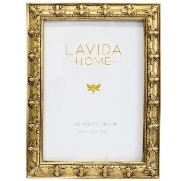 LVD Resin Luxe Bee Border Photo/Picture Frame 5x7 16x1.5x21cm Gold