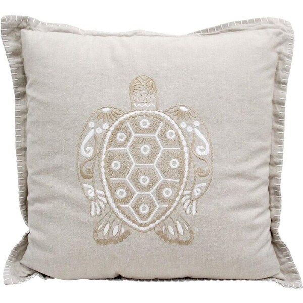 LVD Natural Stone Washed Chambray Cotton Cushion 46x46cm Beach Turtle