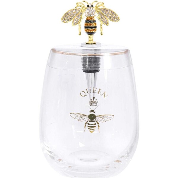 LVD Drinking Glass and Bottle Stopper Set Queen Bee 9x9x15cm Clear/Gold