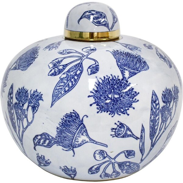 LVD Porcelain Flowering Gum Ginger Jar Round Decoration 24x24x23cm Blue/White