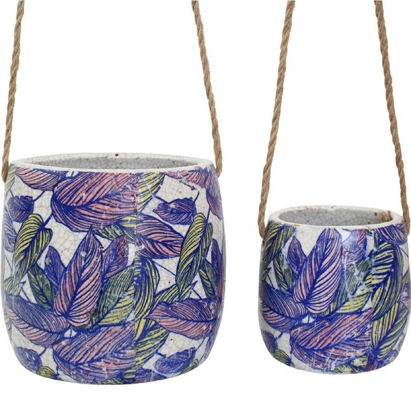 2pc LVD Terracotta/Jute Hanging Pot Set 18x18x17cm/13x13x12.5cm Flora
