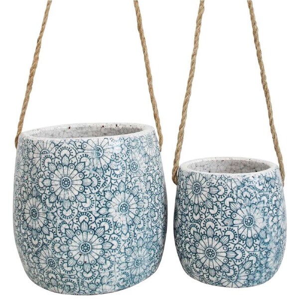 2pc LVD Terracotta/Jute Hanging Pot Set 18x18x17cm/13x13x12.5cm Greece