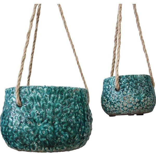 2pc LVD Terracotta Hanging Pot Set 20x20x13cm/11.5x11.5x8.5cm Flower Teal