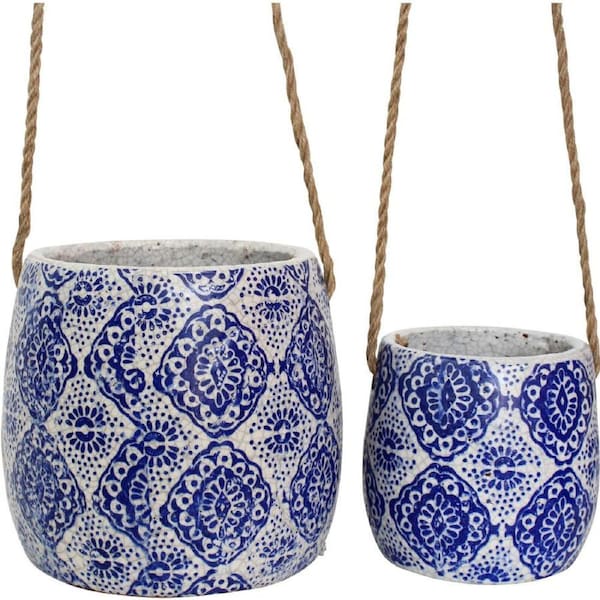 2pc LVD Terracotta/Jute Hanging Pot Set 18x18x17cm/13x13x12.5cm Sorrento