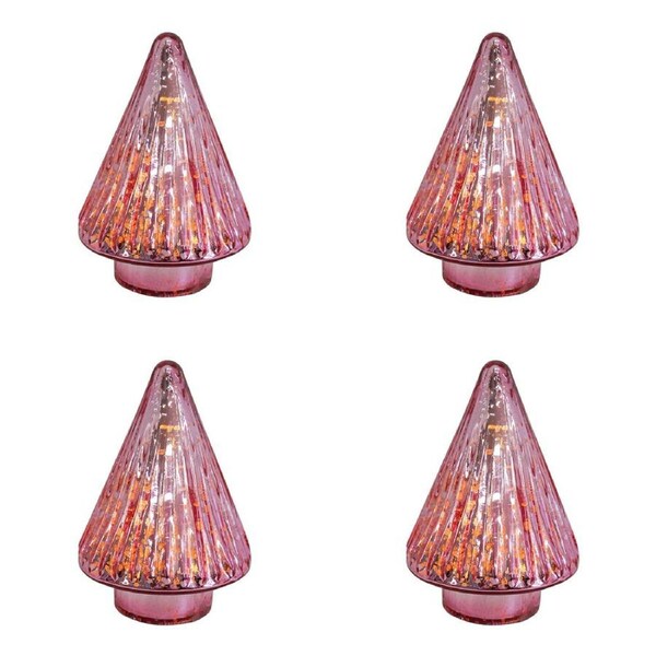 4PK LVD Glossy Glass LED Festive Christmas Tree Decor Small 9x9x14cm Rose