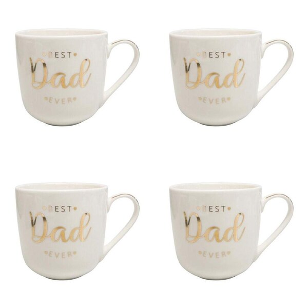 4PK LVD New Bone China Dad Gift Mug Drinking Cup 9.5x5x9.5cm White/Gold
