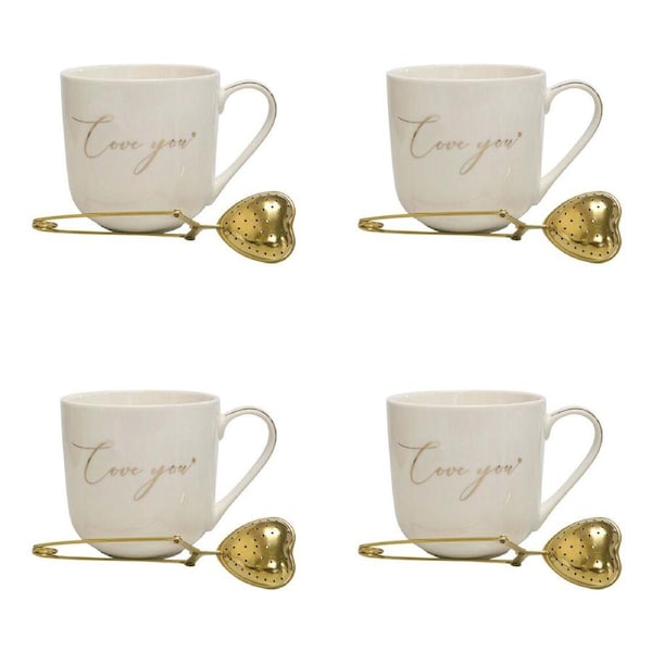 4x 2pc LVD New Bone China Gift Mug And Diffuser Set 9.5x5x9.5cm Love You