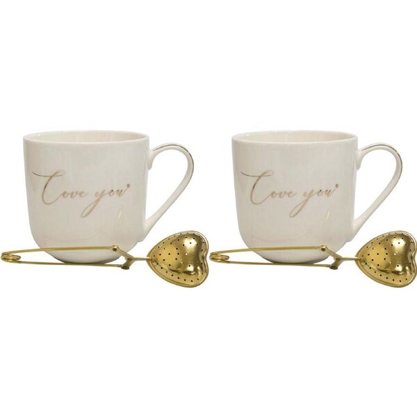 2x 2pc LVD New Bone China Gift Mug And Diffuser Set 9.5x5x9.5cm Love You