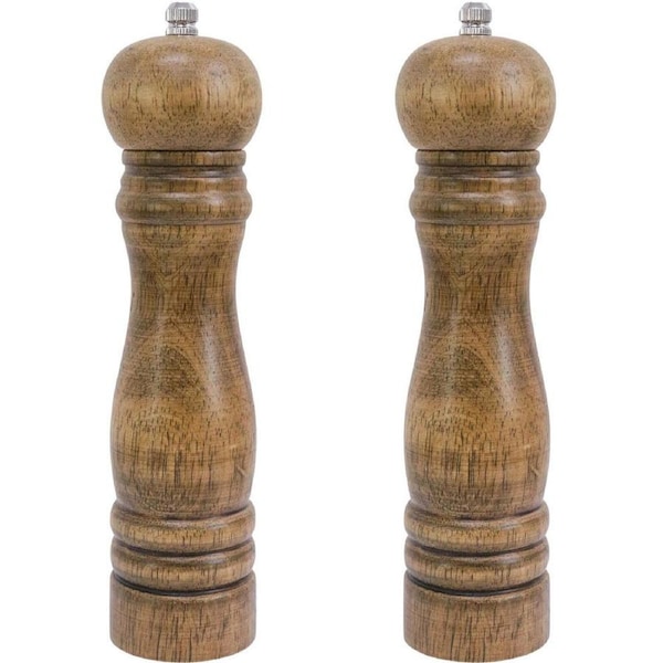2PK LVD Timber Wooden Kitchen Salt/Pepper Grinder Mill Medium 5x5x22cm Oak