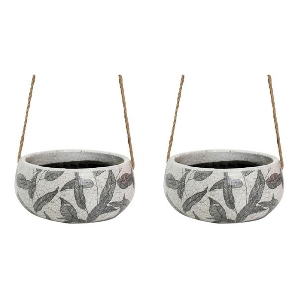 2PK LVD Terracotta Hanging Rope Indoor Pot Planter 24x24x11cm Gum Leaves