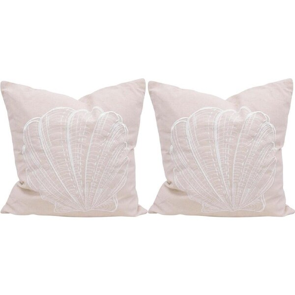 2PK LVD Fan Shell Decorative Home Linen-Look Cushion Pillow 43x43x10cm Natural