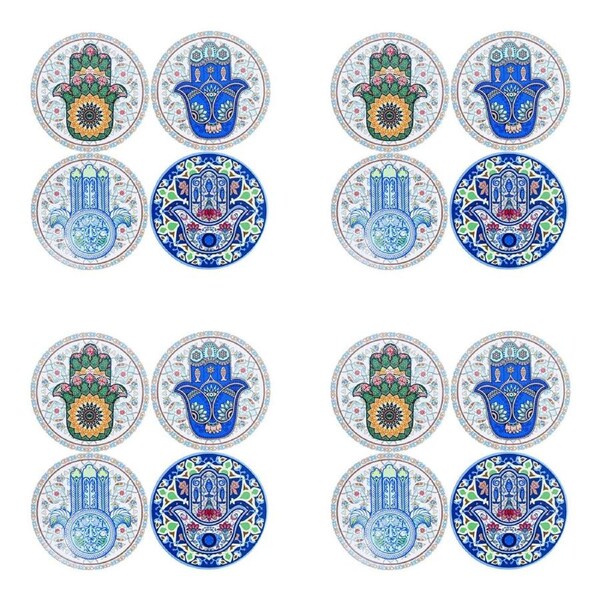 4x 4pc LVD Ceramic Coffee Table Decor Coasters Set 10.5x0.5x10.5cm Hamsa Hands