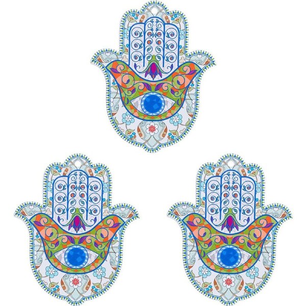 3PK LVD Ceramic Home Decorative Hamsa Hand 2 Wall Art 15x0.5x9cm Multi-Coloured