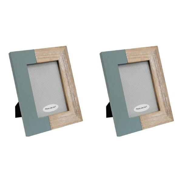 2PK LVD Pinewood Modern Glass Photo/Picture Frame 5x7 20.5x2x26cm Denim Side