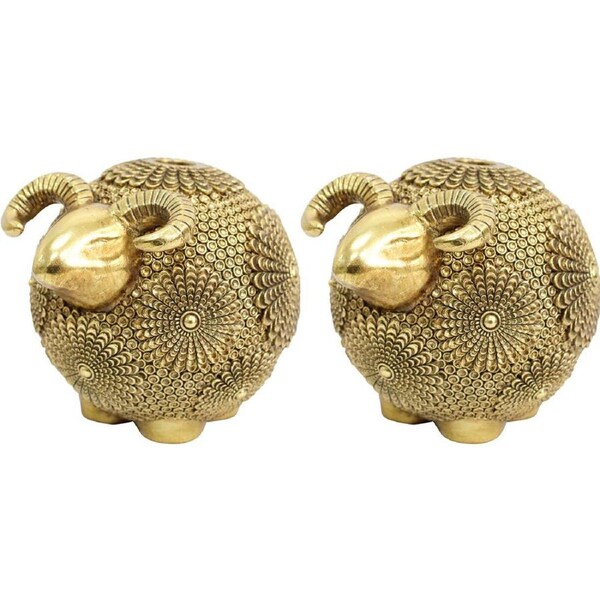 2PK LVD Resin Candle Holder Large Eclectic Sheep Decoration 18.5x12x12cm Gold