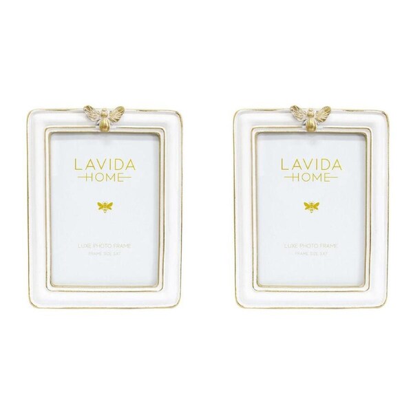 2PK LVD Resin Bee Photo/Picture Frame 5x7 16x1.5x21cm Crisp White/Gold