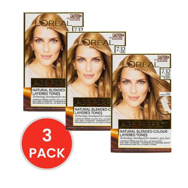 L'Oreal Age Perfect Hair Colour Dark Gold Rose Blonde 7.32 (3 Pack)