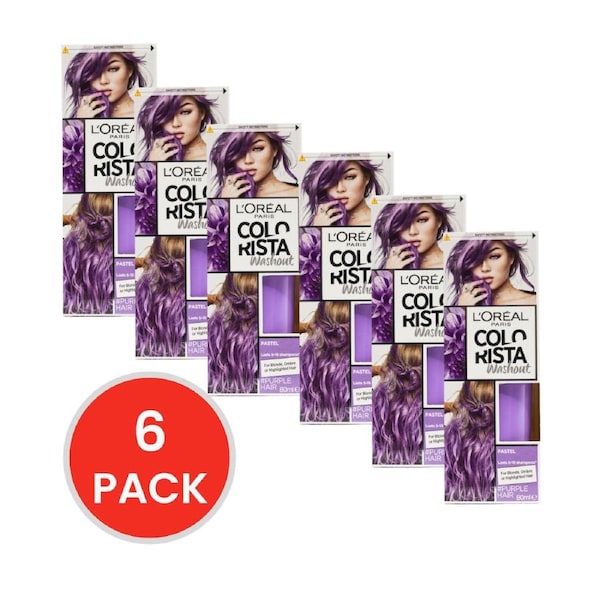 L'Oreal Paris Colorista Washout Hair Colour Pastel Purple 80mL (6 Pack)