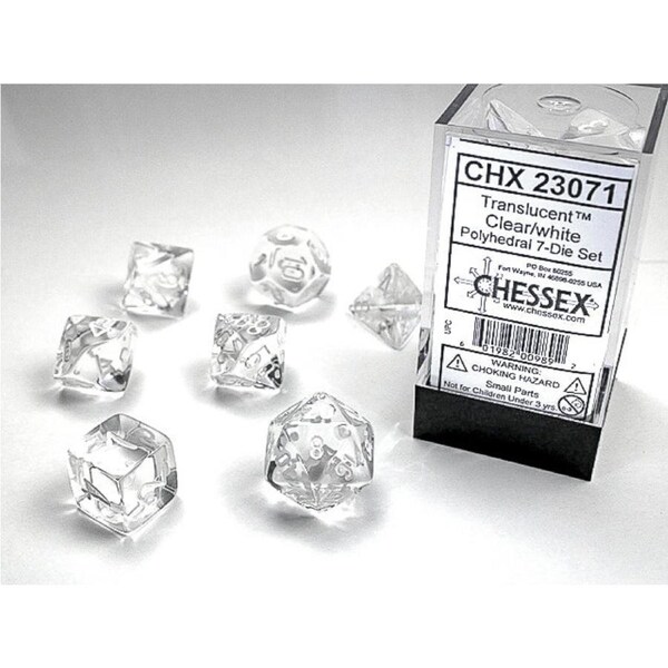 Chessex - Translucent Polyhedral 7-Die Set - Clear/White (CHX23071)