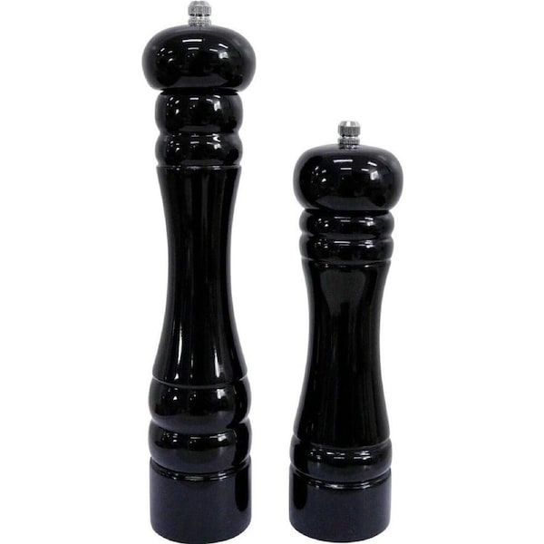 2PK LVD Timber Wooden Sleek Tall Salt/Pepper Grinder Large 5x5x27cm Black